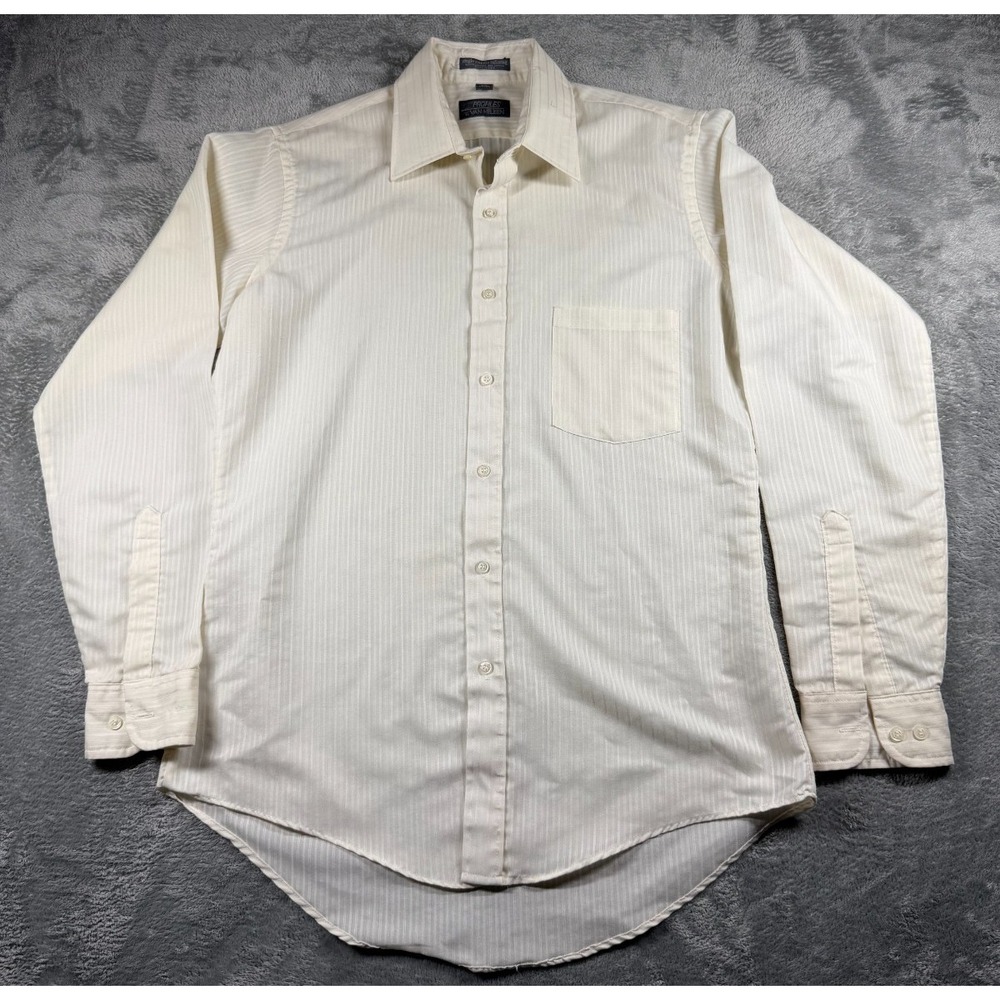 Vtg Van Heusen Profiles Men's 15.5 32-33 Ivory Stripe Dress Shirt Made USA
